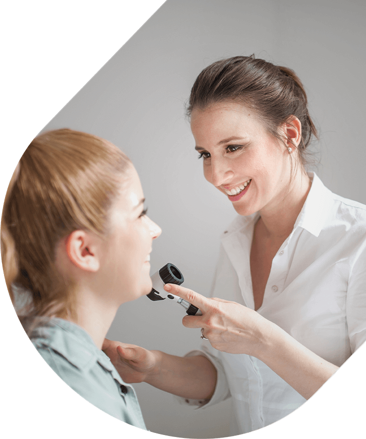 a patient and a pharmacist in an acne pharmacy