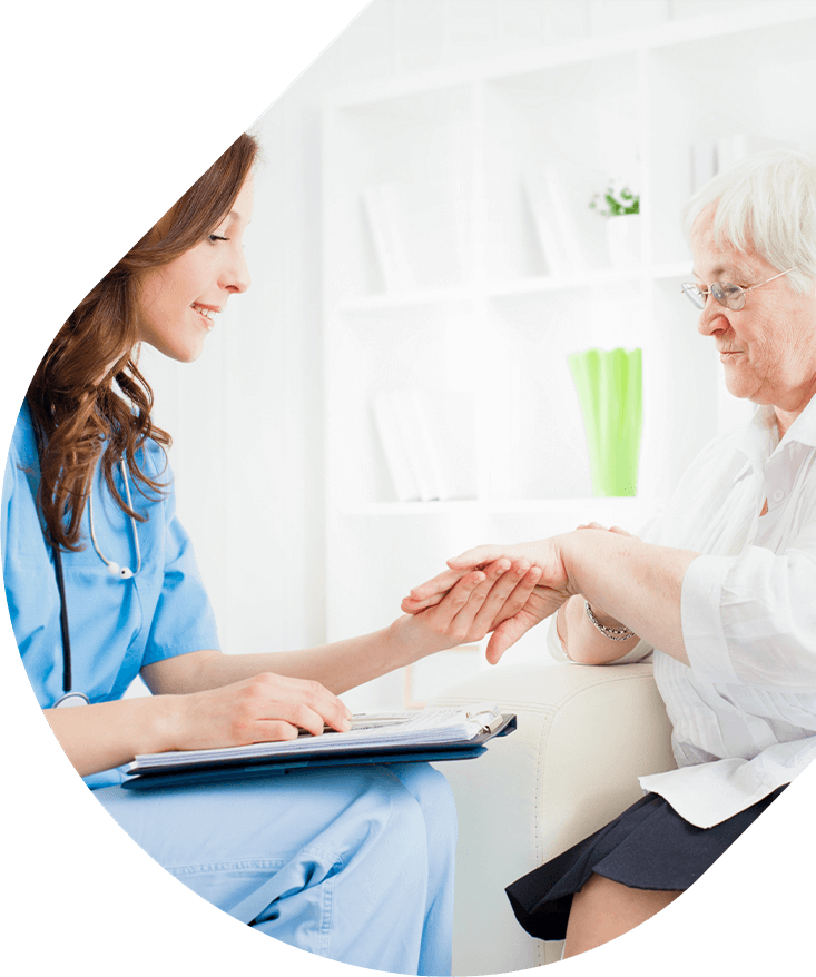 Apotheco psoriasis - Patient holding elderly woman's hands